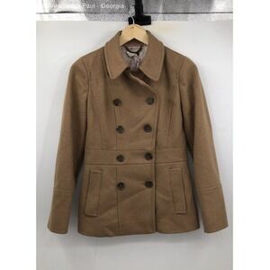 J.CREW Camel Double Button Breasted Wool Overcoat Women's Size 0 City